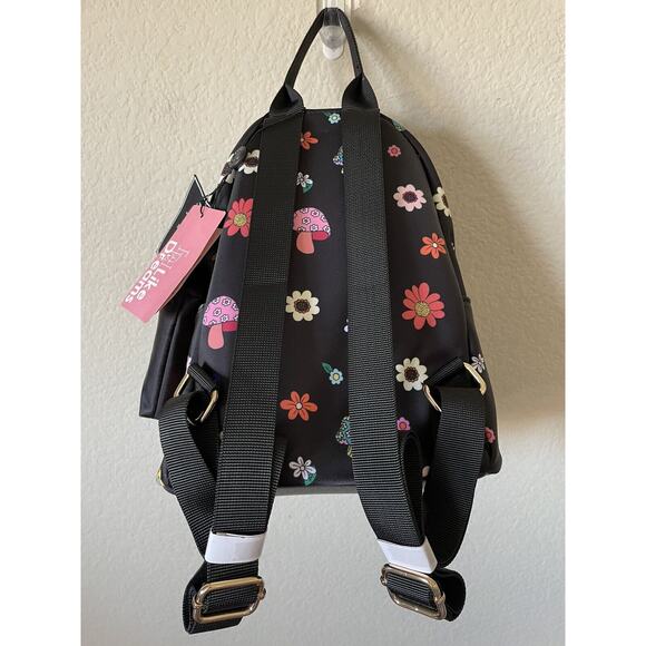 Floral Mushroom Adjustable Straps Rave Festival Pocket Nylon Mini Backpack - Picture 6 of 6